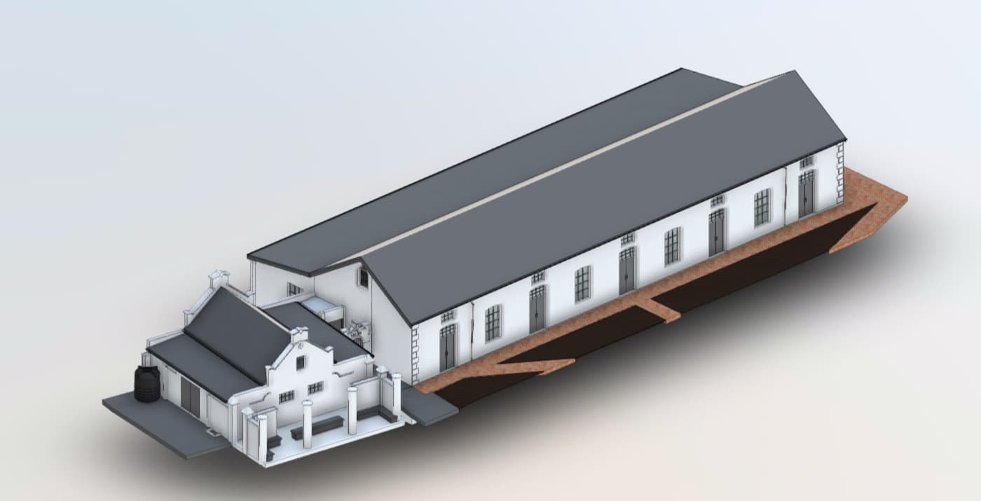 The Revit model of the Ou Landbousaal built from the registered scan data.
